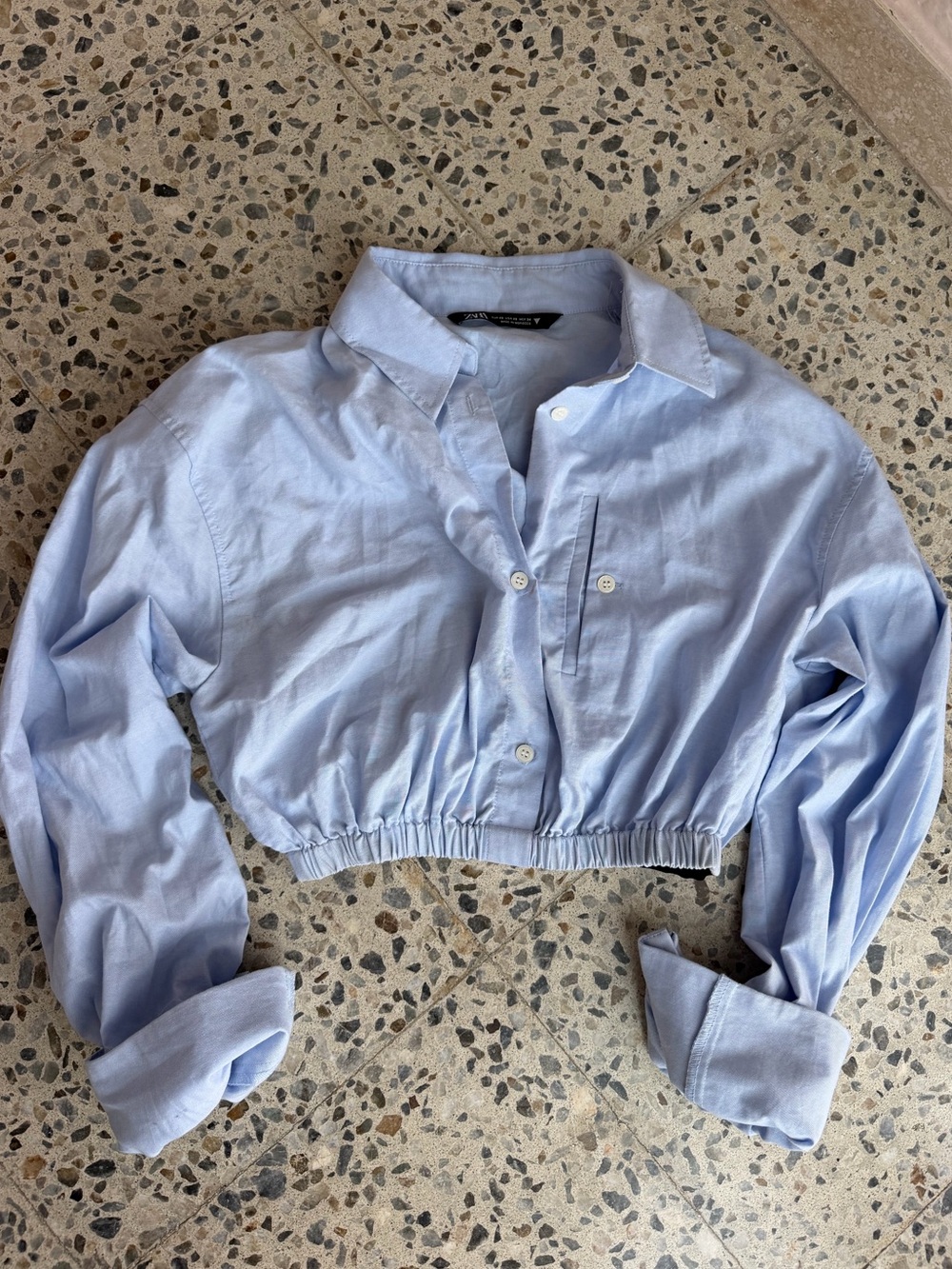 Zara Light Blue Cropped Button-Down Shirt